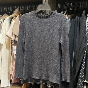NWT Girls Zara Gray Long Sleeve Top w/Delicate Ruffle at Neck/Wrists Sz11-12